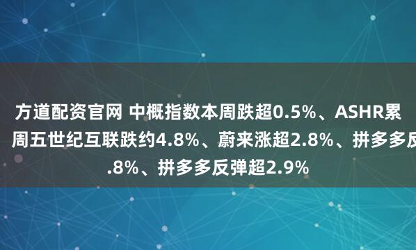 方道配资官网 中概指数本周跌超0.5%、ASHR累涨超1.2%，周五世纪互联跌约4.8%、蔚来涨超2.8%、拼多多反弹超2.9%